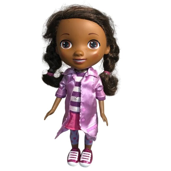 Disney Junior Doc McStuffins Doll 11" Glitter Shoes Striped Top Curly Hair Braid - Picture 1 of 11